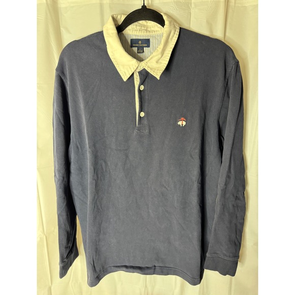 Brooks Brothers Mens Long Sleeve Polo Shirt Blue Rugby Style L - Picture 1 of 8